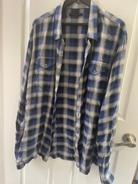 John Varvatos Blue and White Plaid Shirt